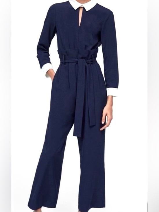 Zara Pants - NEW Zara Woman navy wide leg belted jumpsuit